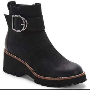 Blondo Waterproof Nubuck Leather Black Ankle Boots with Silver Buckle for Women